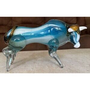 MURANO ITALIAN HAND BLOWN GLASS BULLS -TURQUOISE Heavy Vintage